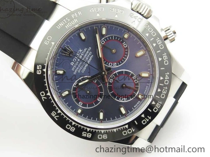 MiroTime 0119 Daytona 116519 Noob 1:1 Best Edition 904L SS Case Blue Dial on Black Rubber Strap SA4130 (Free Extra Strap) Compact 3290